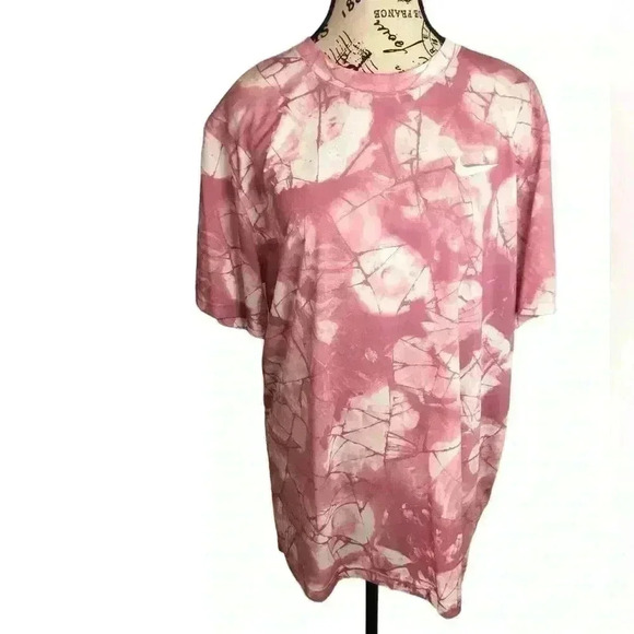 Nike Dri Fit Womens Tee Shirt Large Pink and White S/S Nike Swoosh - Picture 1 of 7